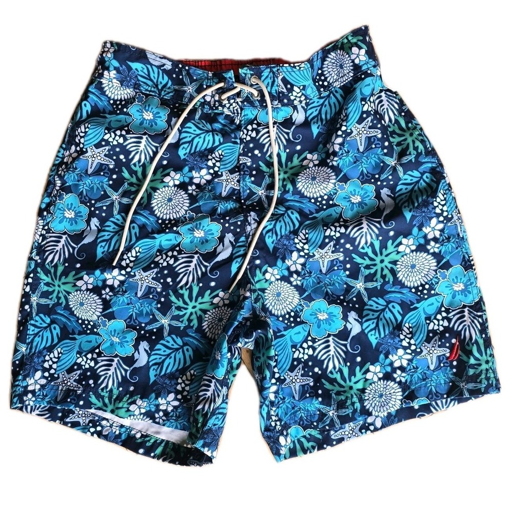 Nautica Blue Floral 8" Quick Dry Board Shorts Swim Trunks NWT Coastal Mens M